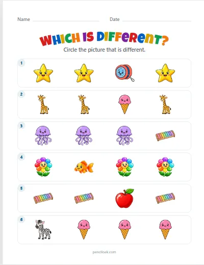 Odd one out · Easy · 6 rows · set 2 worksheet