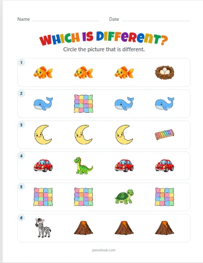 Odd one out · Easy · 6 rows · set 3 worksheet