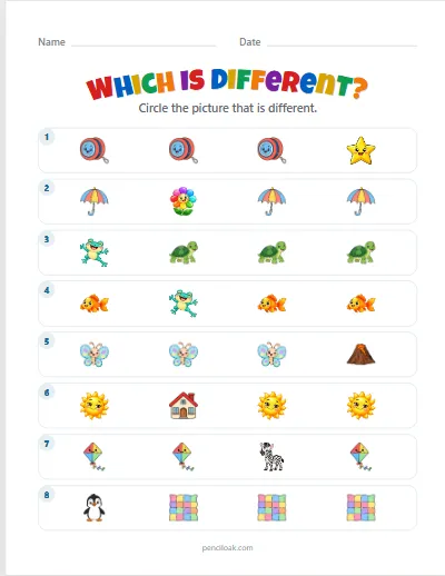 Odd one out · Easy · 8 rows · set 2 worksheet