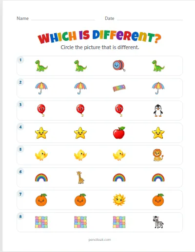 Odd one out · Easy · 8 rows worksheet