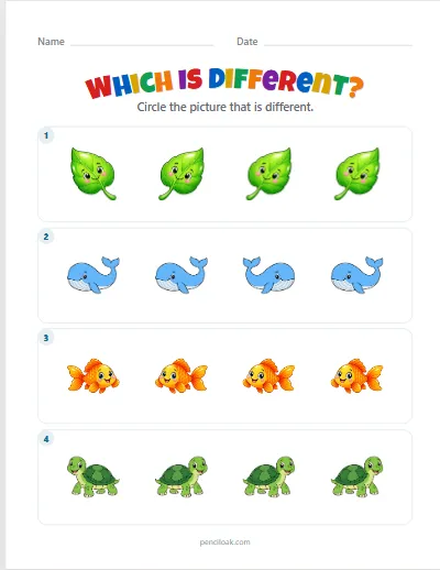 Odd one out · Hard, turned · 4 rows worksheet