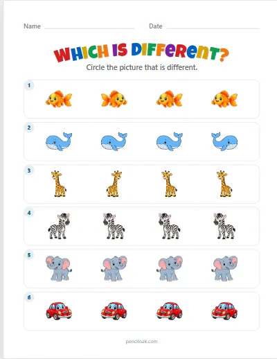 Odd one out · Hard, turned · 6 rows worksheet
