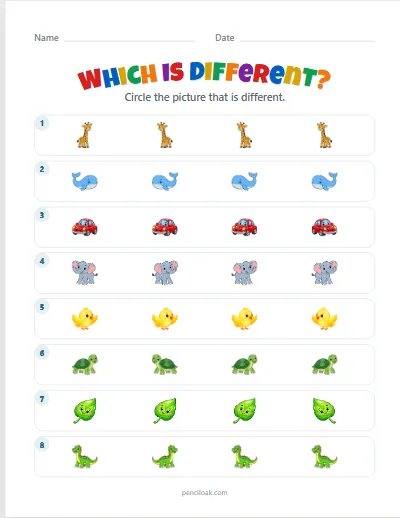 Odd one out · Hard, turned · 8 rows worksheet