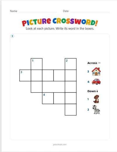 Picture crossword · 4 words · 1 puzzle · set 3 worksheet