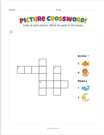 Picture crossword · 4 words · 1 puzzle · set 4 worksheet