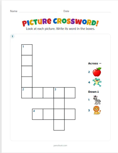 Picture crossword · 4 words · 1 puzzle · set 6 worksheet