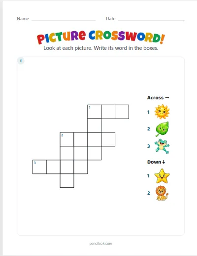 Picture crossword · 5 words · 1 puzzle · set 3 worksheet