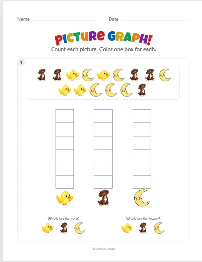 Picture graph · 3 kinds · Up to 6 · 1 graph · set 3 worksheet