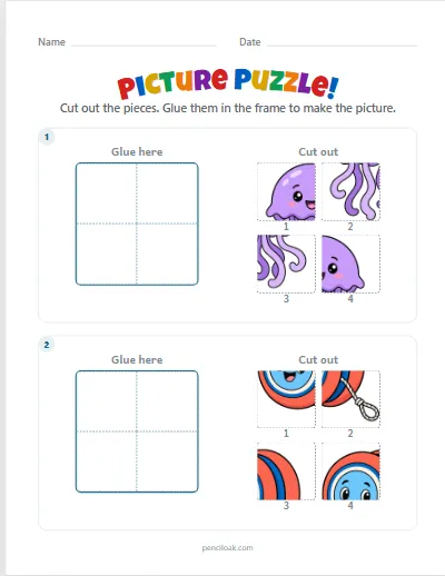 Picture puzzle · 4 pieces · Grid only · set 2 worksheet
