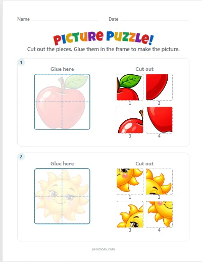 Picture puzzle · 4 pieces · Faint picture · set 2 worksheet
