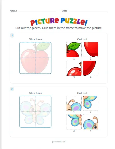 Picture puzzle · 4 pieces · Faint picture · set 4 worksheet