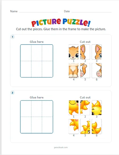 Picture puzzle · 6 pieces · Grid only · set 2 worksheet