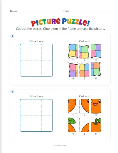 Picture puzzle · 6 pieces · Grid only worksheet