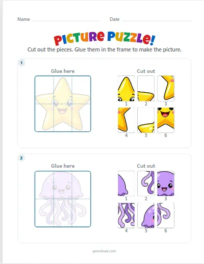 Picture puzzle · 6 pieces · Faint picture · set 2 worksheet