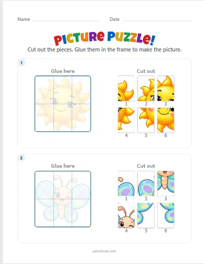 Picture puzzle · 6 pieces · Faint picture · set 3 worksheet