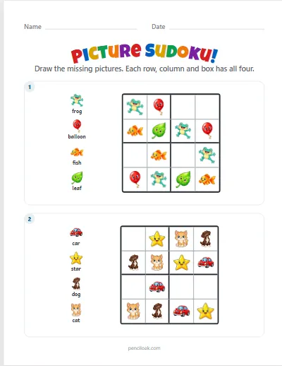Picture sudoku · Easy · 2 puzzles · set 2 worksheet