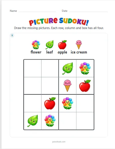 Picture sudoku · Hard · 1 puzzle worksheet