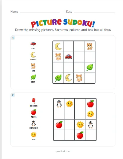 Picture sudoku · Hard · 2 puzzles · set 2 worksheet