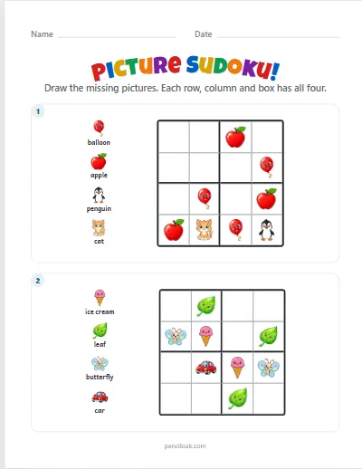 Picture sudoku · Hard · 2 puzzles worksheet