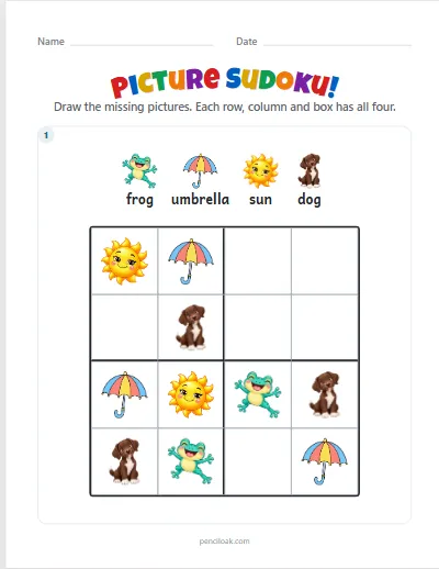 Picture sudoku · Medium · 1 puzzle worksheet