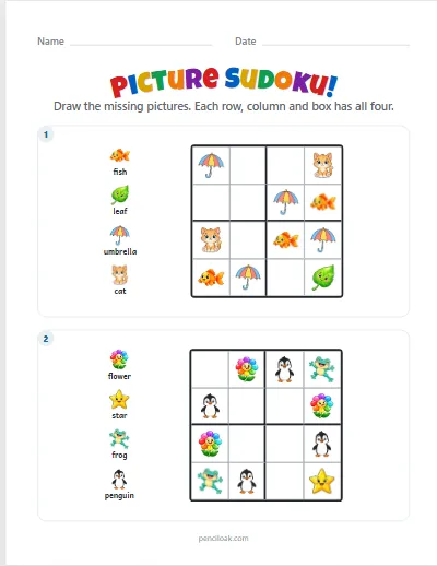 Picture sudoku · Medium · 2 puzzles · set 2 worksheet