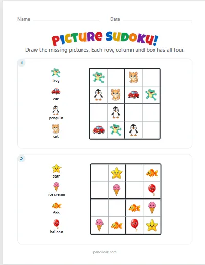 Picture sudoku · Medium · 2 puzzles · set 3 worksheet