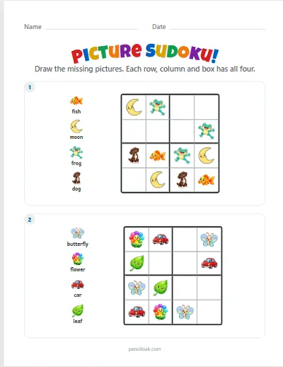 Picture sudoku · Medium · 2 puzzles worksheet