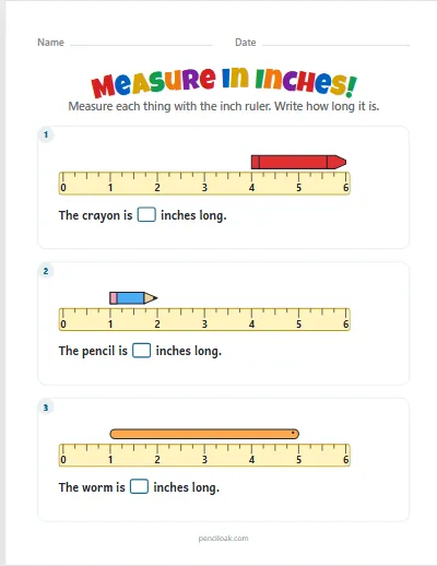 Measure with a ruler · Anywhere · 3 things · set 2 worksheet
