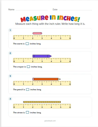 Measure with a ruler · Anywhere · 4 things · set 2 worksheet