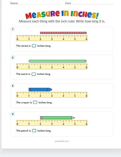 Measure with a ruler · Anywhere · 4 things worksheet