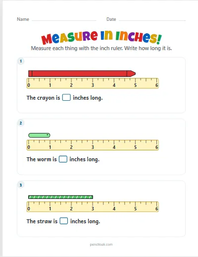 Measure with a ruler · From zero · 3 things · set 3 worksheet
