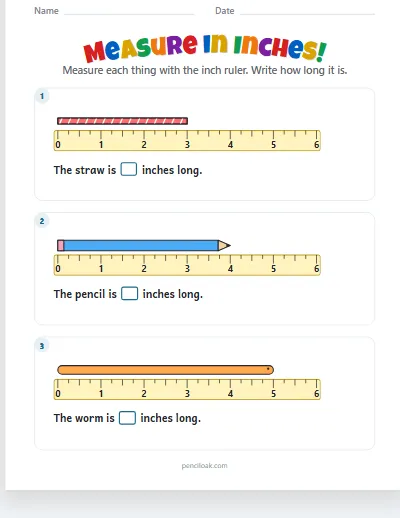 Measure with a ruler · From zero · 3 things worksheet