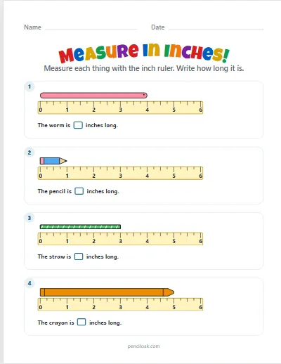 Measure with a ruler · From zero · 4 things · set 2 worksheet