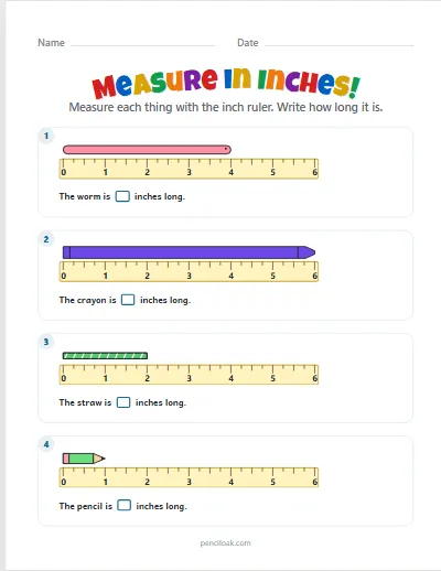 Measure with a ruler · From zero · 4 things · set 3 worksheet