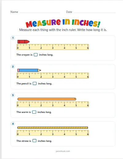Measure with a ruler · From zero · 4 things · set 4 worksheet