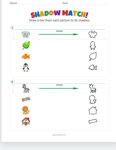 Shadow match · Everyday · 4 pairs · 2 boxes · set 2 worksheet