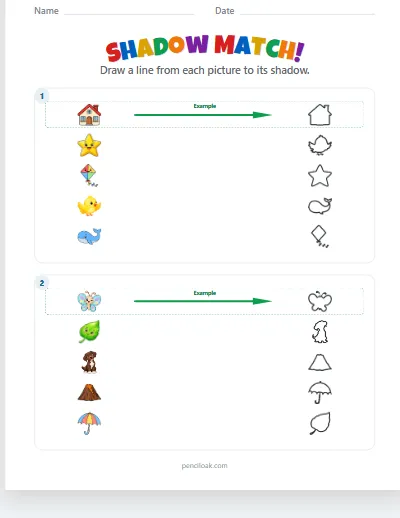 Shadow match · Everyday · 5 pairs · 2 boxes · set 2 worksheet