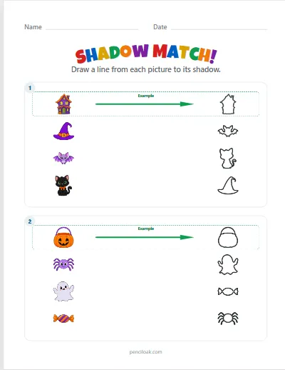 Shadow match · Halloween · 4 pairs · 2 boxes worksheet
