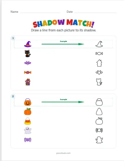Shadow match · Halloween · 5 pairs · 2 boxes worksheet