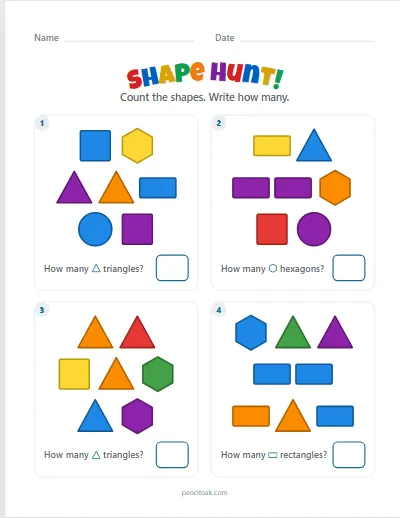 Shape worksheets: count the shapes — Pencil Oak