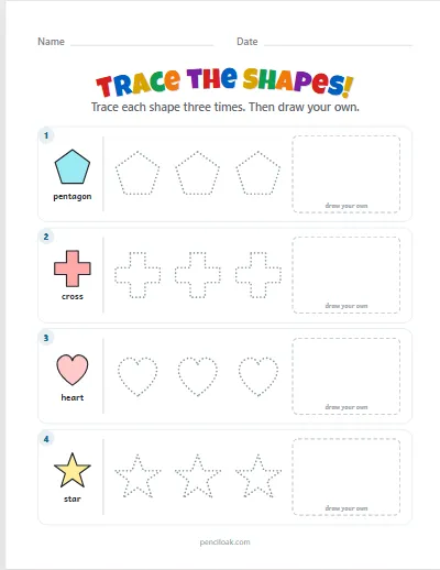 Shape tracing · More shapes · 4 rows worksheet