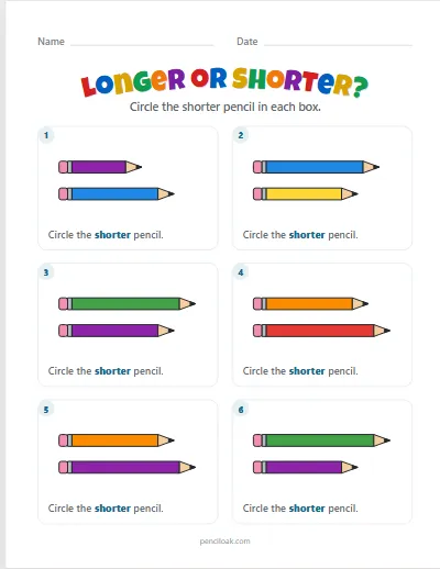 Shorter pencils · 6 questions worksheet