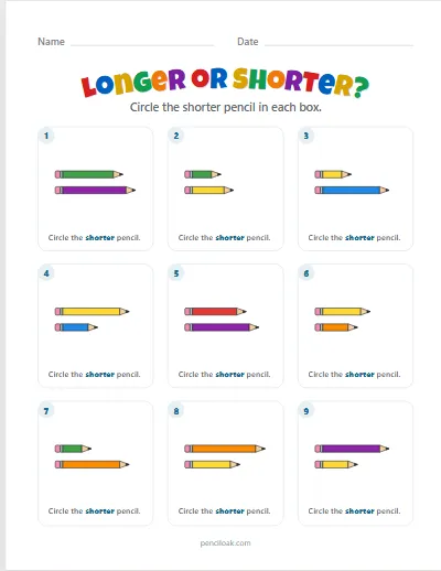 Shorter pencils · 9 questions worksheet