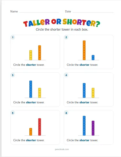 Shorter towers · 6 questions worksheet