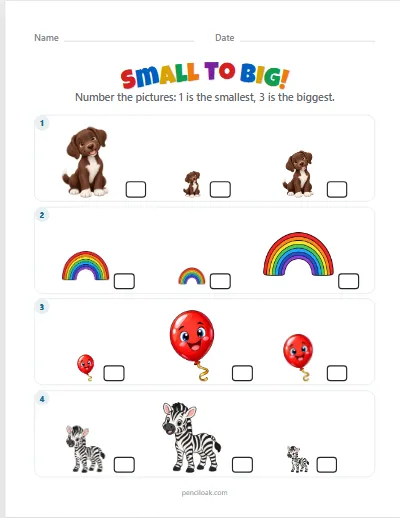 Small to big · 4 rows worksheet