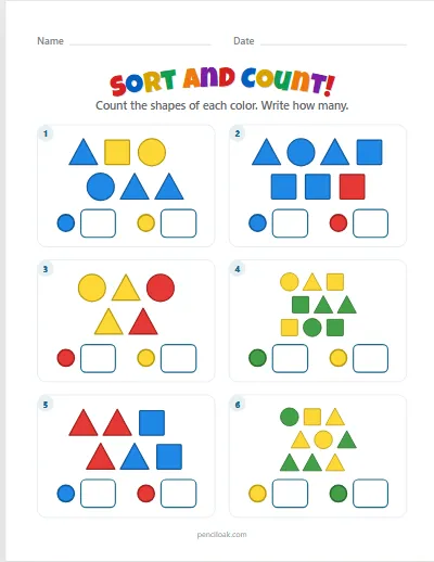 Sort by color · 6 questions · set 2 worksheet