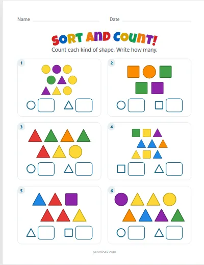 Sort by shape · 6 questions · set 2 worksheet