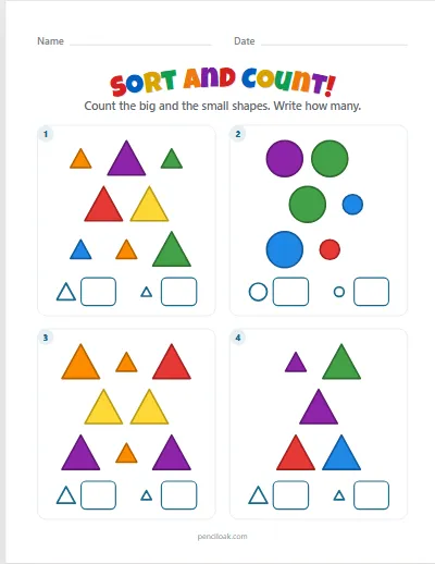Sort by size · 4 questions worksheet
