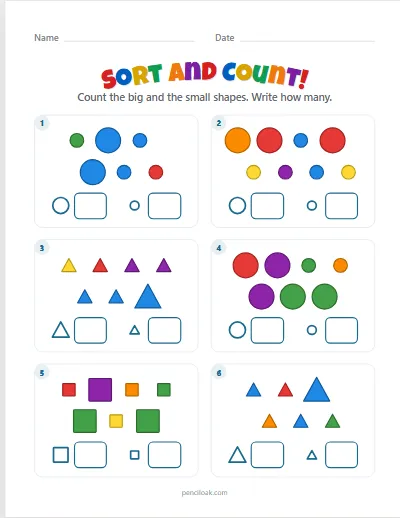 Sort by size · 6 questions · set 2 worksheet