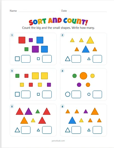 Sort by size · 6 questions worksheet